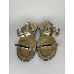 Tods Sandals Strappy Gold Leather Women Size 35 US 5 Buckle Made In Italy